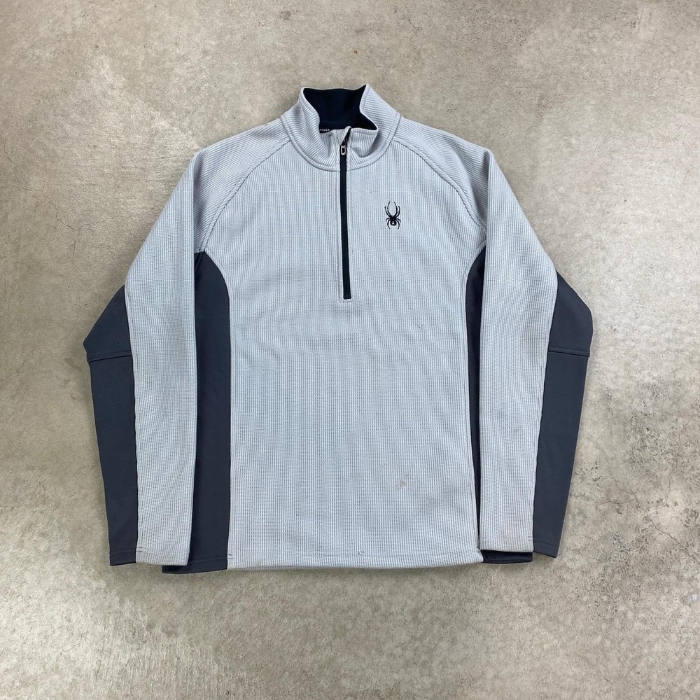 Vintage Spyder 1/2 Zip Jacket Size Large Gray Y2K Two Tone Embroidered Logo